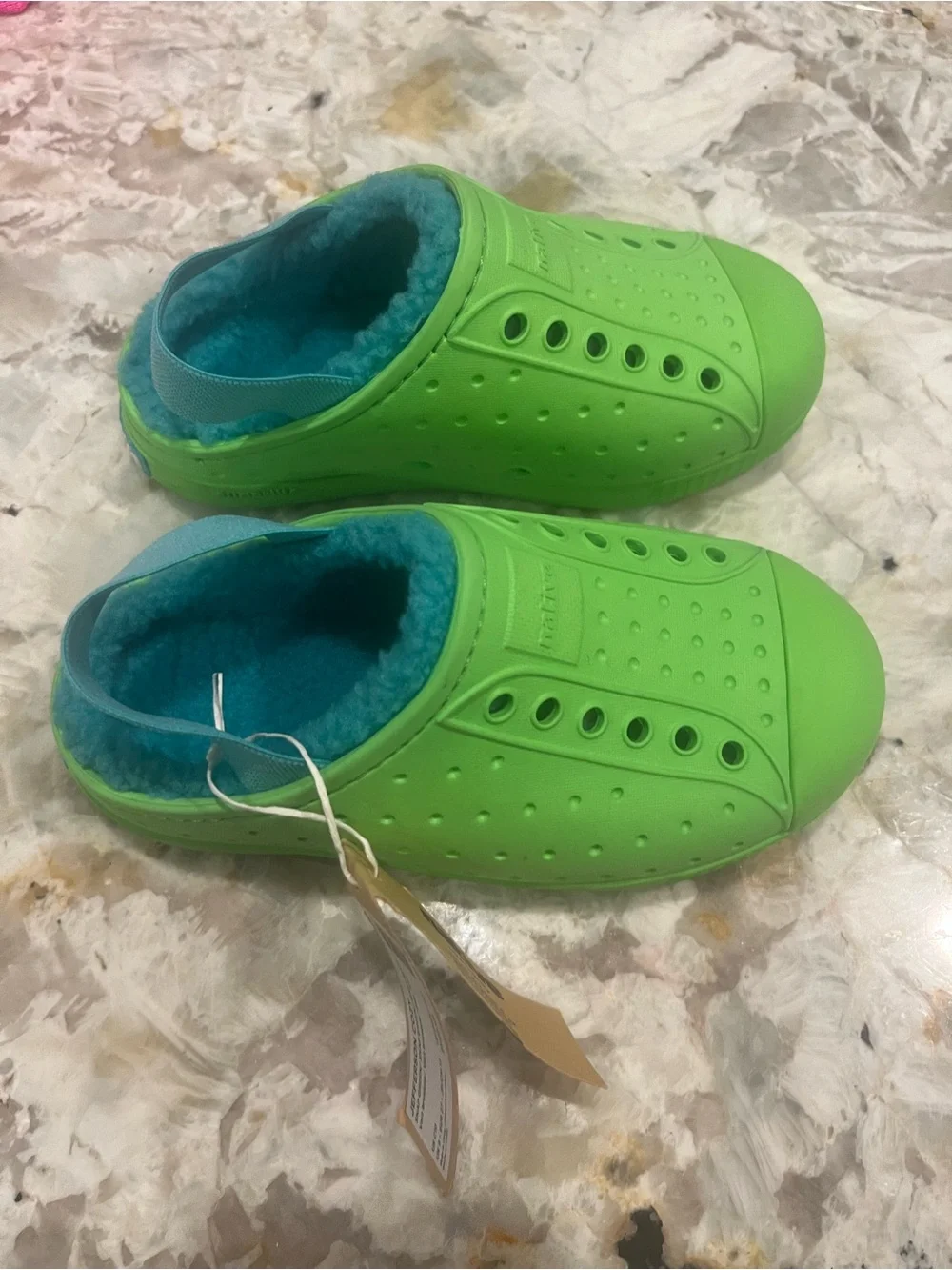 Native Shoes Kids Green Slip-On Clogs with Turquoise Lining
